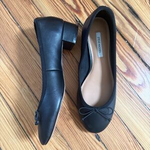 Steve Madden Black Ballet Pumps with Low Block Heel